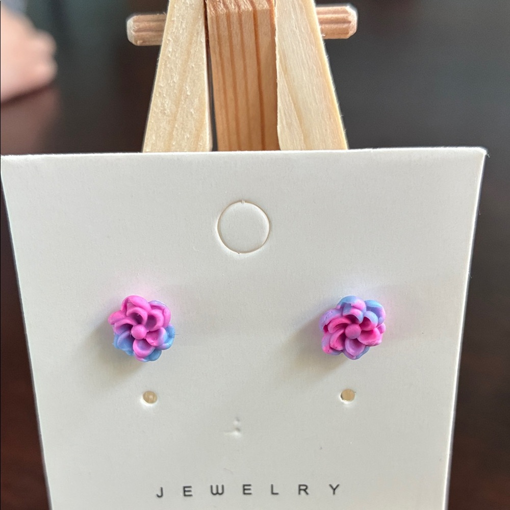 Pink and Blue Floral Handmade Earrings